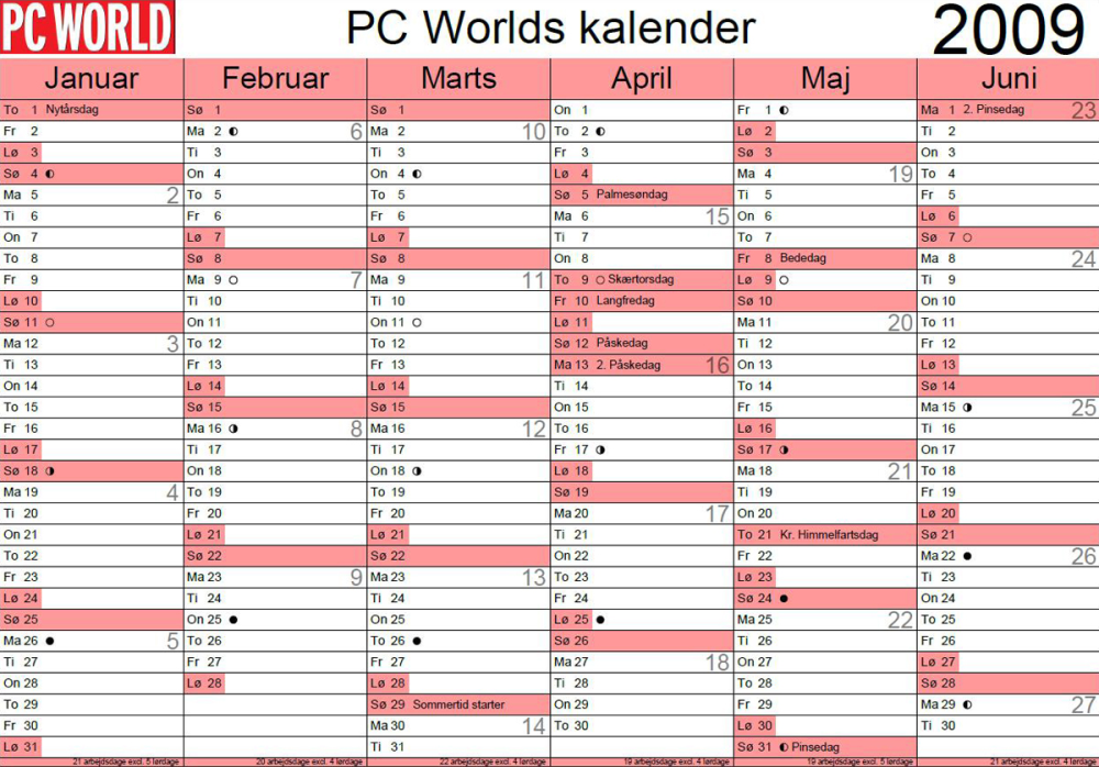 Kalender 2021 Gratis Download 2. Halvår / Excel Kalender ...